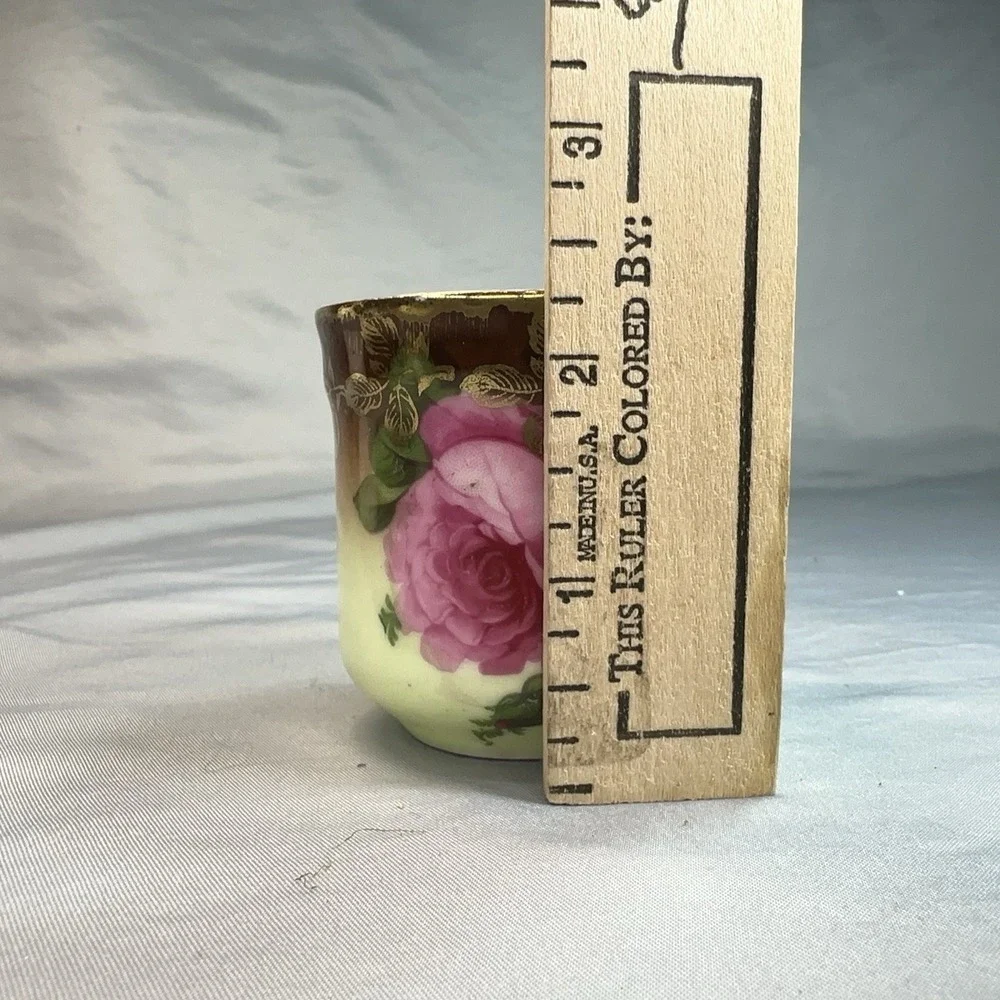 Antique Victorian Demitasse Cup Pink Rose Gold‎ Gilt Shaded Yellow Porcelain